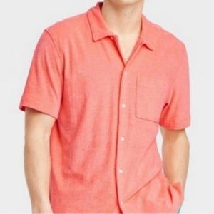 Men’s Terry Polo Camp Button Down Shirt Goodfellow Size M Pink